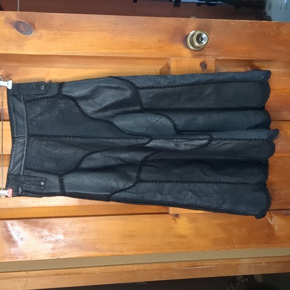 genuine leather Dresses & Skirts - Genuine leather vintage patchwork crochet a line zip/snap back lined skirt
